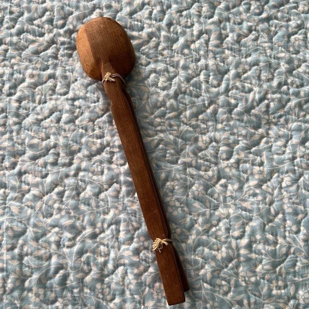Vintage Brown Wooden Salad Server Set Spoon and Fork